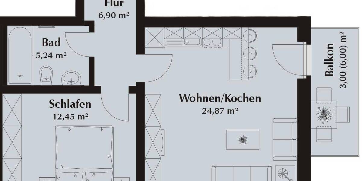 Etagenwohnung Zwickau Pölbitz - 2 Zimmer, 52 m&sup2;, 295&euro; | Angebot:25985505