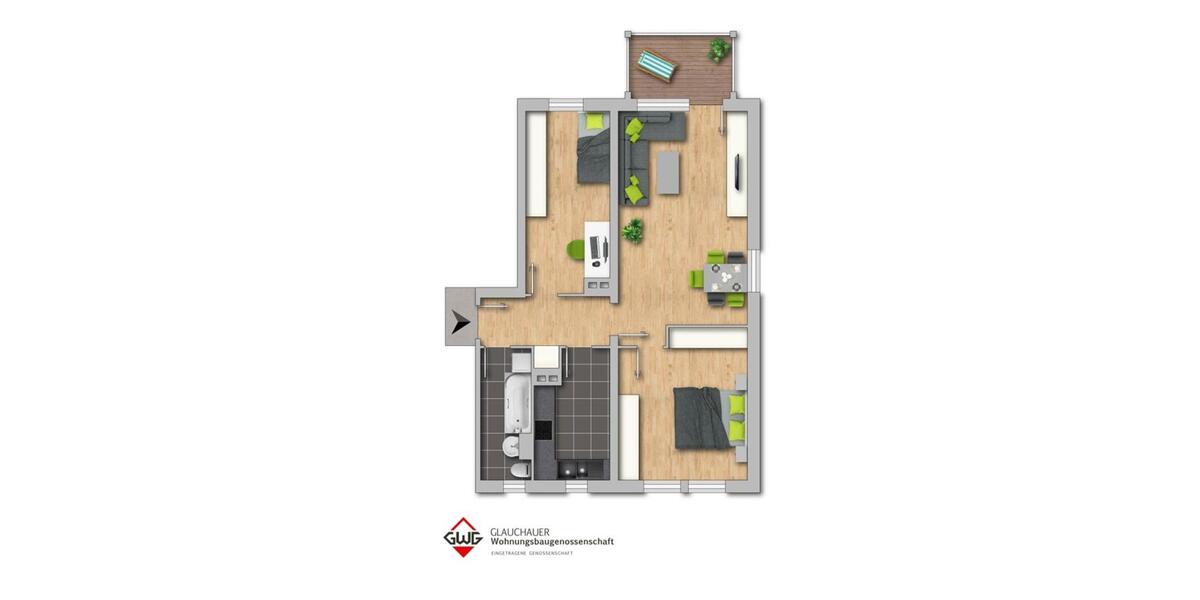 Etagenwohnung Glauchau - 3 Zimmer, 57 m&sup2;, 360&euro; | Angebot:25721638