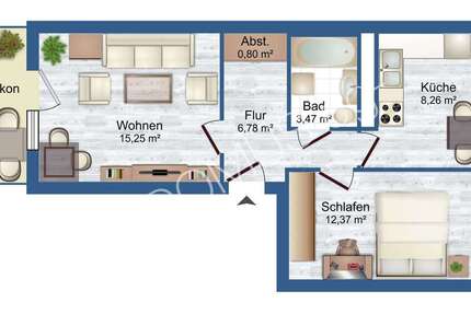 Gemütliche 2-Zimmer-Wohnung im 4. Obergeschoss mit Balkon und Badewanne - Wohnung Schmölln | Angebot:25897911