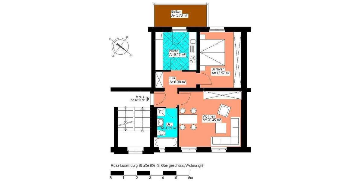 Etagenwohnung Zwickau Pölbitz - 2 Zimmer, 57 m&sup2;, 349&euro; | Angebot:25800681