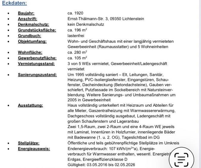 Mehrfamilienhaus, Wohnhaus Lichtenstein (Sachsen) - 11 Zimmer, 280 m&sup2;, 195.000&euro; | Angebot:26024959