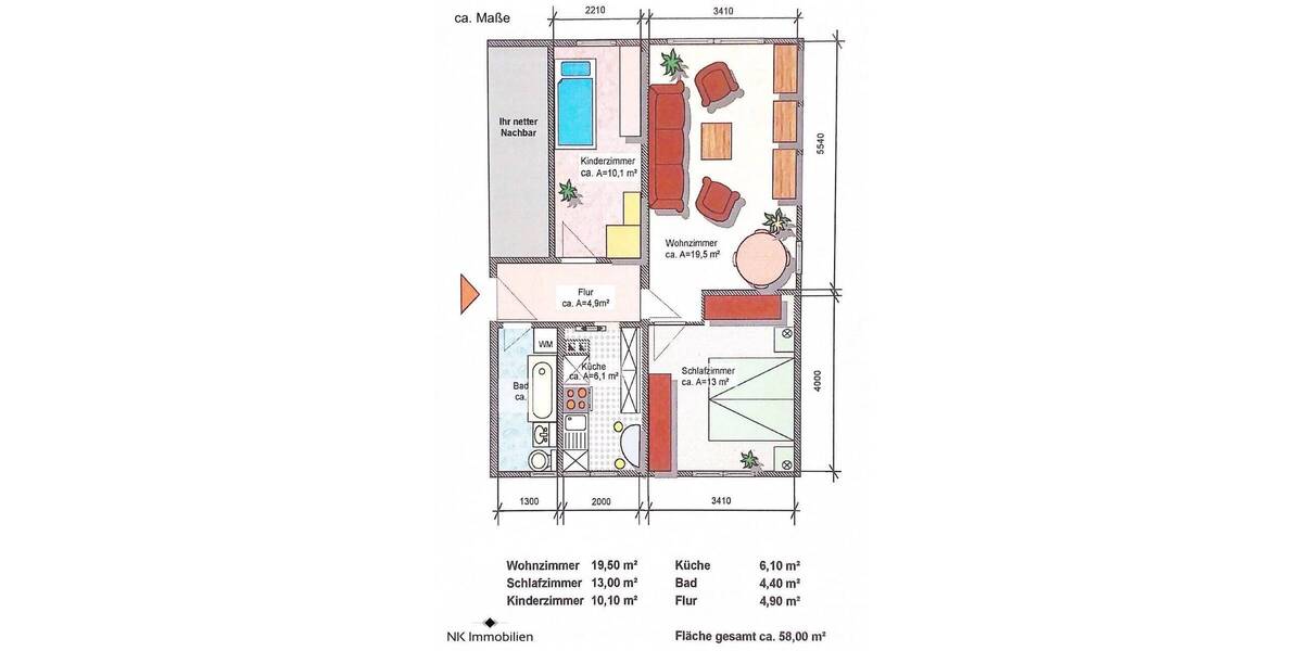 Etagenwohnung Limbach-Oberfrohna Oberfrohna - 3 Zimmer, 58 m&sup2;, 37.700&euro; | Angebot:25740132