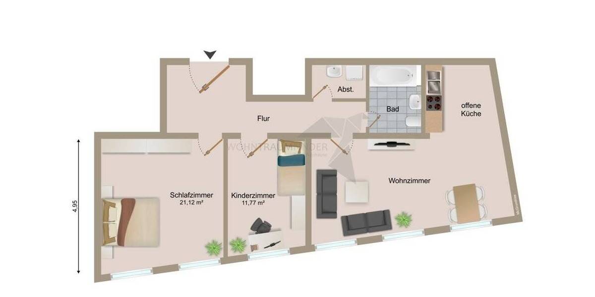 Etagenwohnung Zwickau Innenstadt - 3 Zimmer, 80 m&sup2;, 480&euro; | Angebot:25681406