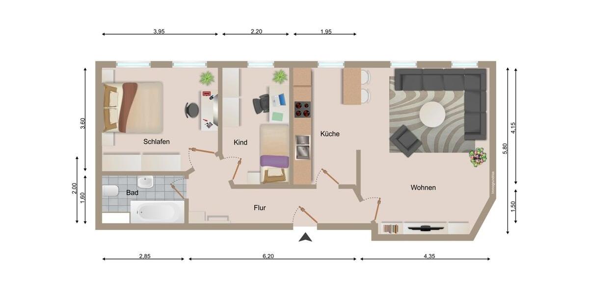 Etagenwohnung Zwickau Neuplanitz - 2.5 Zimmer, 75 m&sup2;, 335&euro; | Angebot:11727134