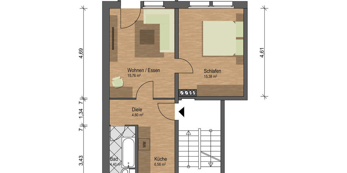 Etagenwohnung Zwickau Eckersbach - 2 Zimmer, 48 m&sup2;, 360&euro; | Angebot:25668557