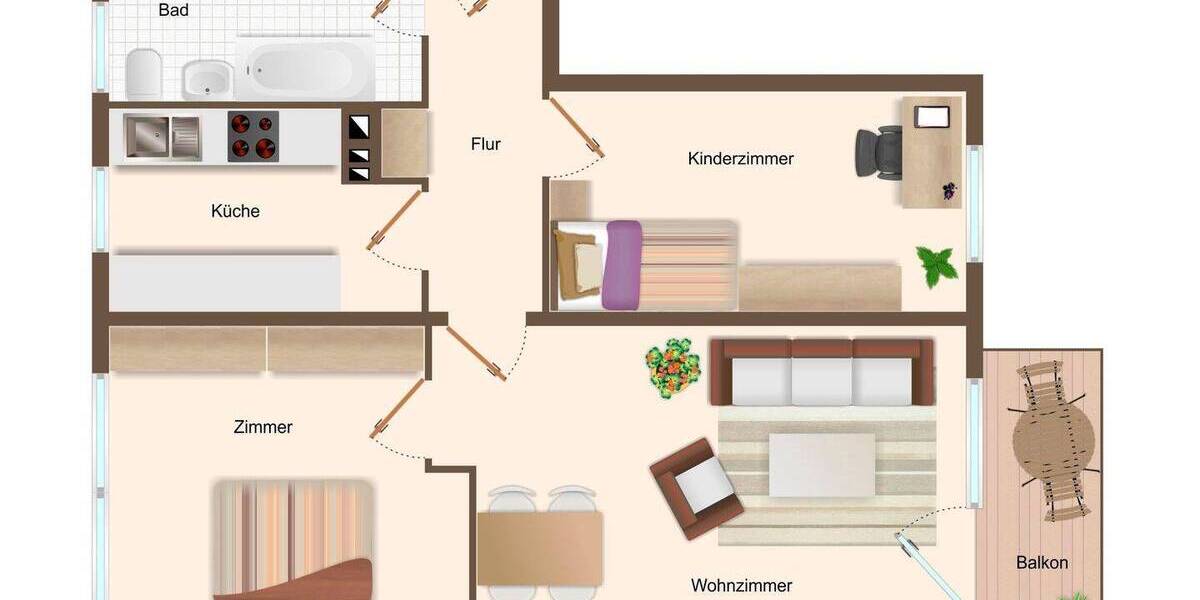 Etagenwohnung Zwickau Eckersbach - 3 Zimmer, 60 m&sup2;, 390&euro; | Angebot:26798543