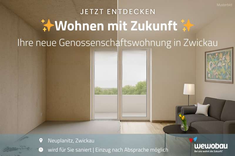 Etagenwohnung Zwickau Neuplanitz - 2 Zimmer, 54 m&sup2;, 362&euro; | Angebot:26688058