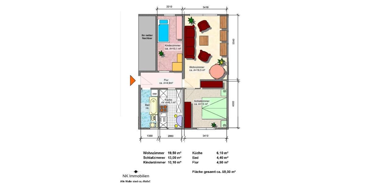 Etagenwohnung Limbach-Oberfrohna Oberfrohna - 3 Zimmer, 58 m&sup2;, 377&euro; | Angebot:25945631