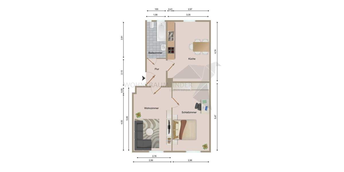 Etagenwohnung Zwickau Bahnhofsvorstadt - 2 Zimmer, 55 m&sup2;, 317&euro; | Angebot:25681455