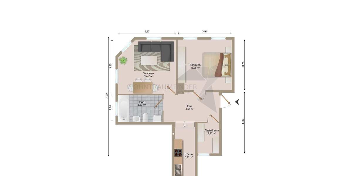 Etagenwohnung Zwickau Innenstadt - 2 Zimmer, 62 m&sup2;, 379&euro; | Angebot:25681472