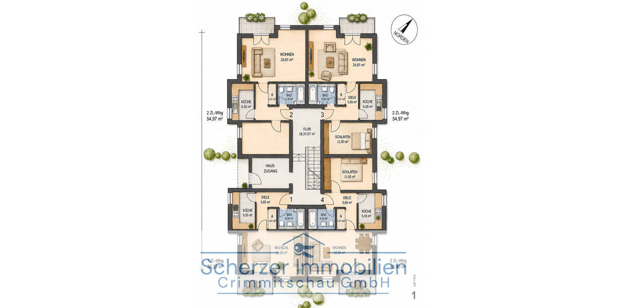 Etagenwohnung Meerane - 2 Zimmer, 55 m&sup2;, 52.500&euro; | Angebot:26740293