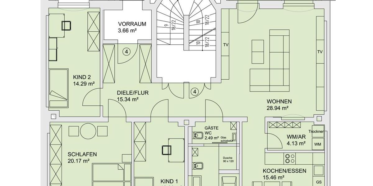Etagenwohnung Zwickau - 4 Zimmer, 126 m&sup2;, 1.035&euro; | Angebot:24473692