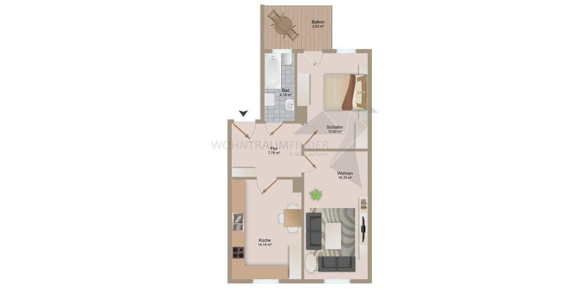 Etagenwohnung Zwickau Pölbitz - 2 Zimmer, 57 m&sup2;, 299&euro; | Angebot:25817384