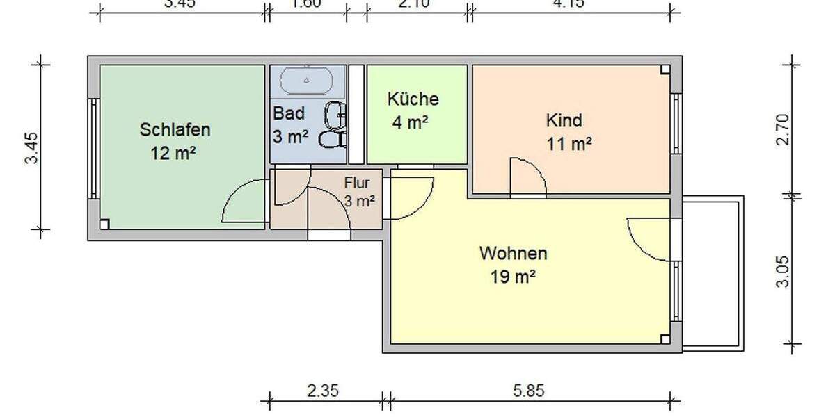 Etagenwohnung Zwickau Eckersbach - 3 Zimmer, 55 m&sup2;, 330&euro; | Angebot:25680125