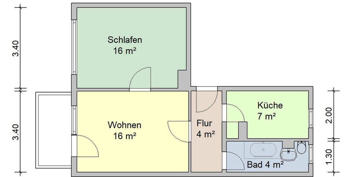 Etagenwohnung Zwickau Eckersbach - 2 Zimmer, 49 m&sup2;, 343&euro; | Angebot:25733943