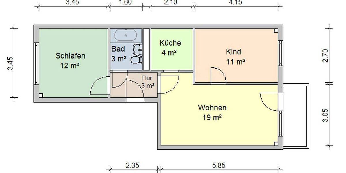 Etagenwohnung Zwickau Eckersbach - 3 Zimmer, 55 m&sup2;, 330&euro; | Angebot:25733946