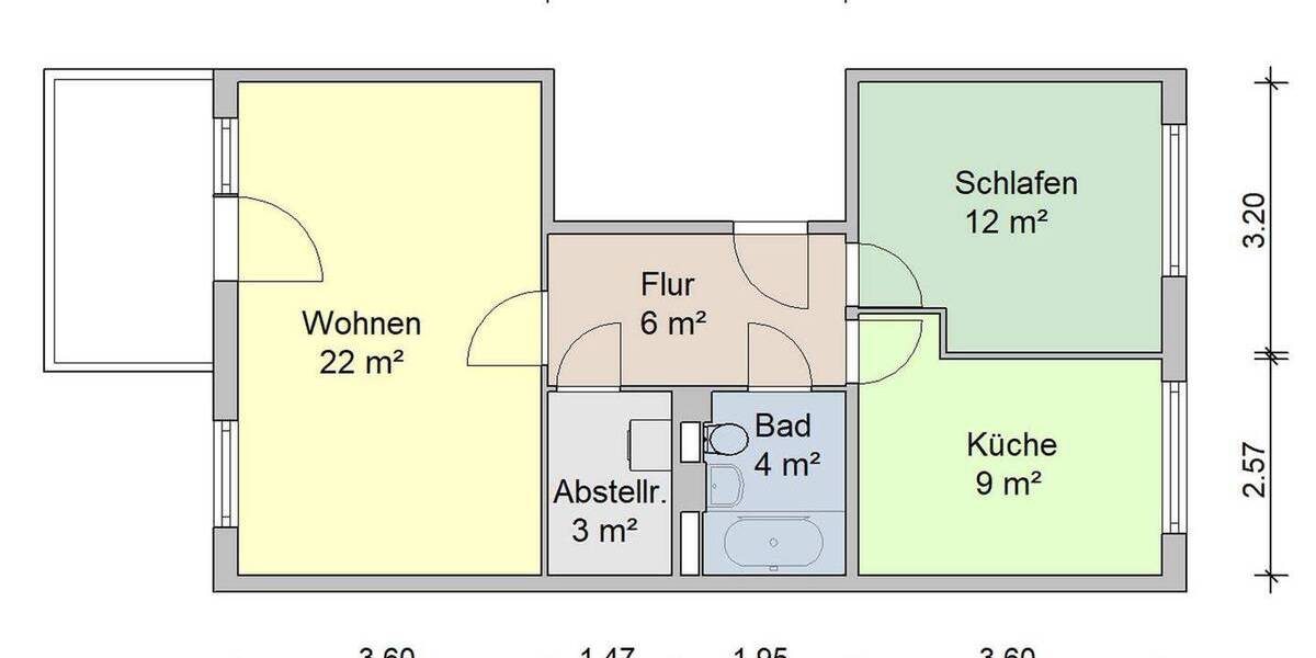 Etagenwohnung Zwickau Eckersbach - 2 Zimmer, 59 m&sup2;, 325&euro; | Angebot:25676696