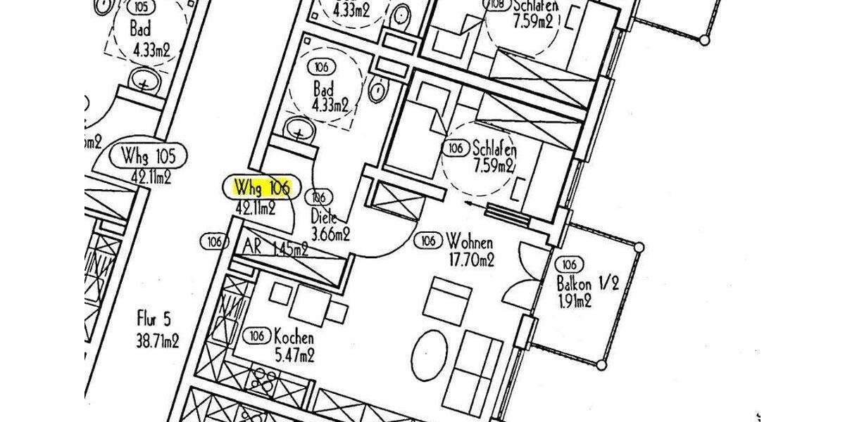 Etagenwohnung Zwickau - 2 Zimmer, 42 m&sup2;, 506&euro; | Angebot:23146896