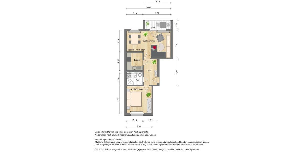 Erdgeschoßwohnung Zwickau Neuplanitz - 2 Zimmer, 50 m&sup2;, 325&euro; | Angebot:26017459