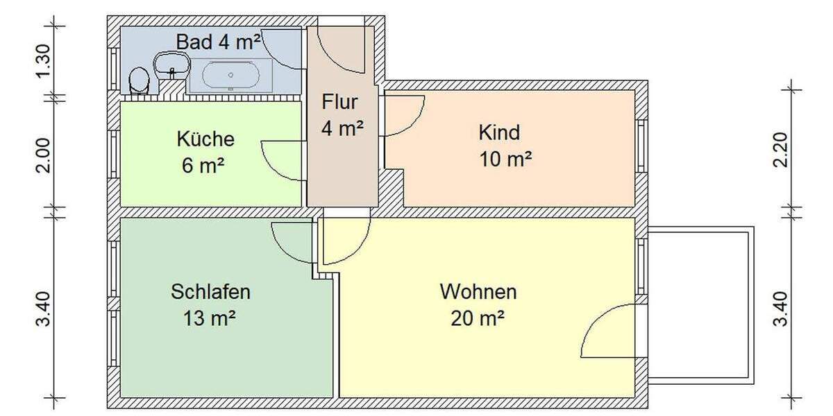 Etagenwohnung Zwickau Eckersbach - 3 Zimmer, 59 m&sup2;, 413&euro; | Angebot:25771301