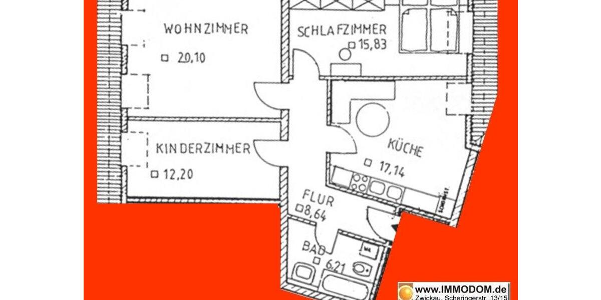 Dachgeschoßwohnung Zwickau - 3 Zimmer, 80 m&sup2;, 480&euro; | Angebot:25254999