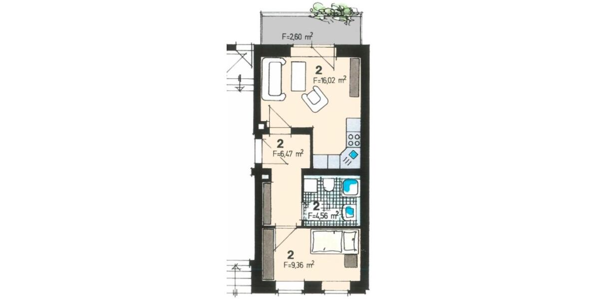 Erdgeschoßwohnung Zwickau - 2 Zimmer, 39 m&sup2;, 55.000&euro; | Angebot:25405649