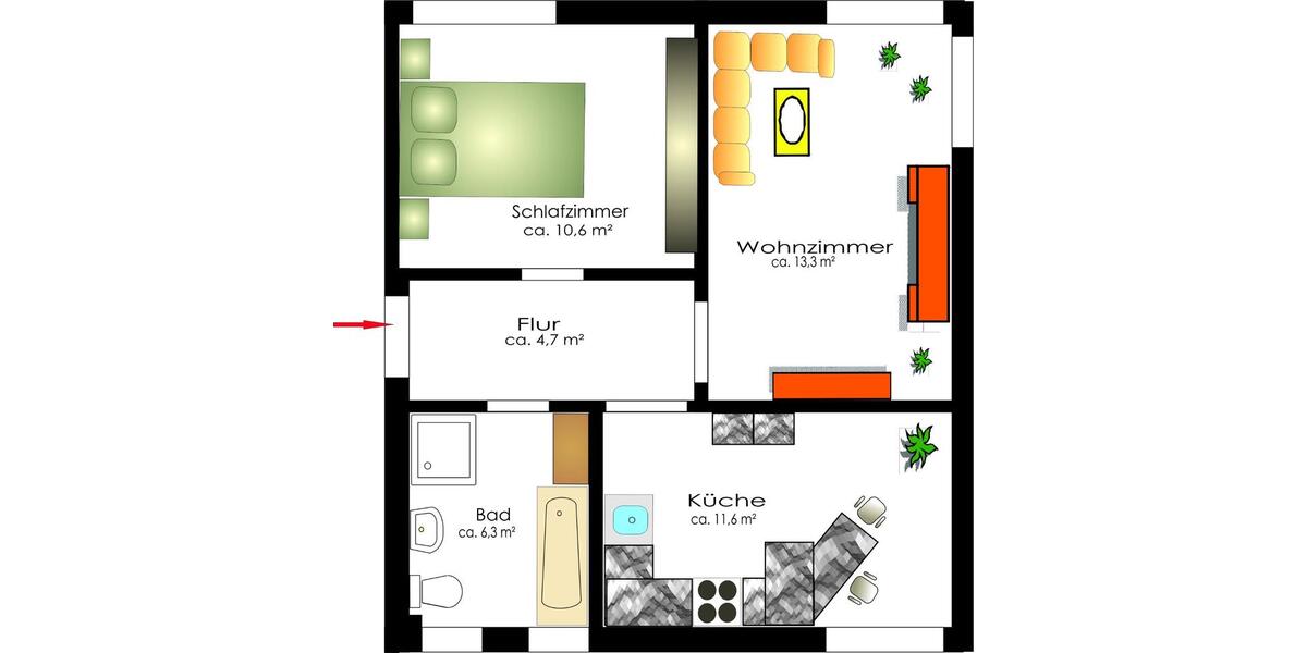 Etagenwohnung Oberlungwitz - 2 Zimmer, 47 m&sup2;, 283&euro; | Angebot:25963482