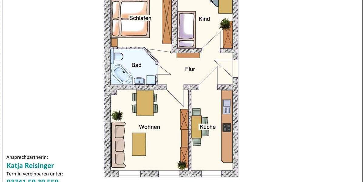 Etagenwohnung Reichenbach Friesen - 3 Zimmer, 62 m&sup2;, 300&euro; | Angebot:26015990