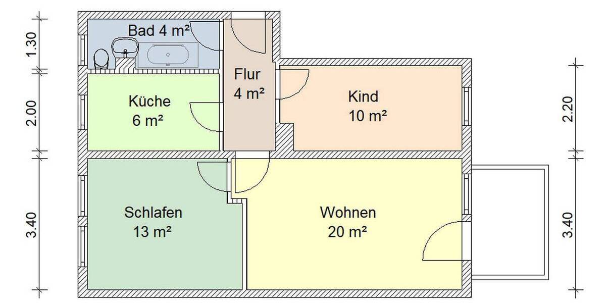 Etagenwohnung Zwickau Eckersbach - 3 Zimmer, 59 m&sup2;, 413&euro; | Angebot:25771301