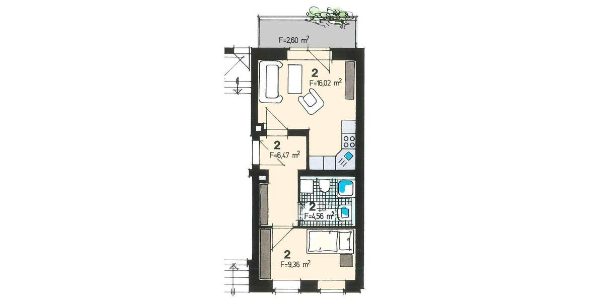 Etagenwohnung Zwickau Innenstadt - 2 Zimmer, 39 m&sup2;, 275&euro; | Angebot:25707544