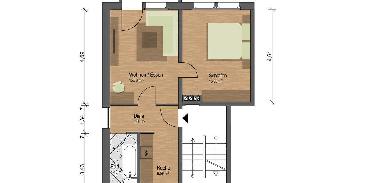 Etagenwohnung Zwickau Eckersbach - 2 Zimmer, 48 m&sup2;, 329&euro; | Angebot:25797223
