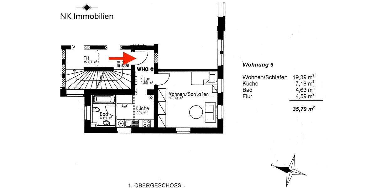 Etagenwohnung Zwickau - 1 Zimmer, 36 m&sup2;, 190&euro; | Angebot:25945647