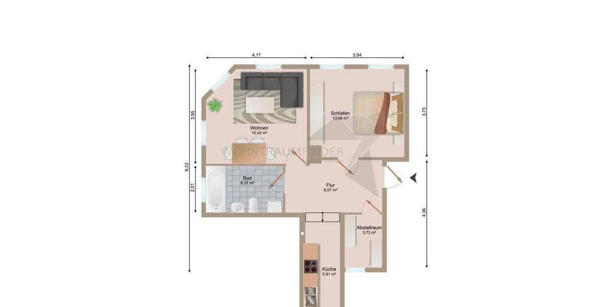 Etagenwohnung Zwickau Innenstadt - 2 Zimmer, 63 m&sup2;, 379&euro; | Angebot:25681412