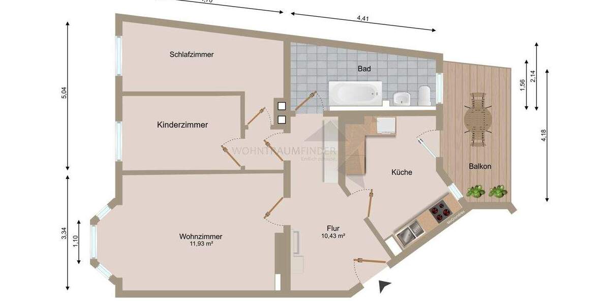 Etagenwohnung Zwickau Innenstadt - 3 Zimmer, 78 m&sup2;, 485&euro; | Angebot:25799622