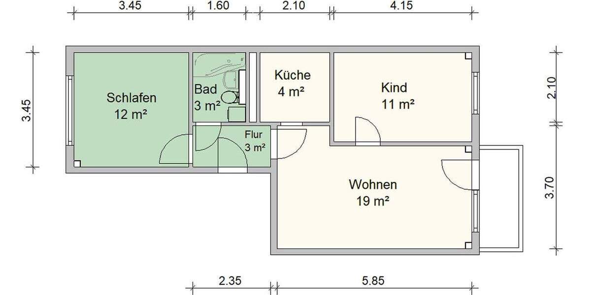 Etagenwohnung Zwickau Eckersbach - 3 Zimmer, 55 m&sup2;, 330&euro; | Angebot:25733945