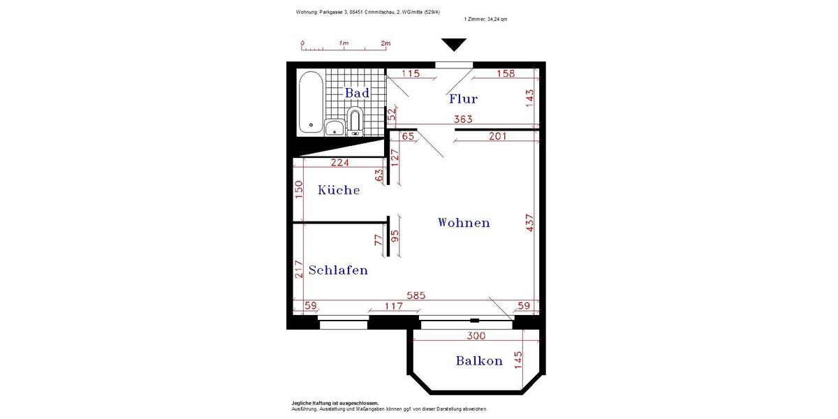 Etagenwohnung Crimmitschau - 1 Zimmer, 34 m&sup2;, 206&euro; | Angebot:25418319